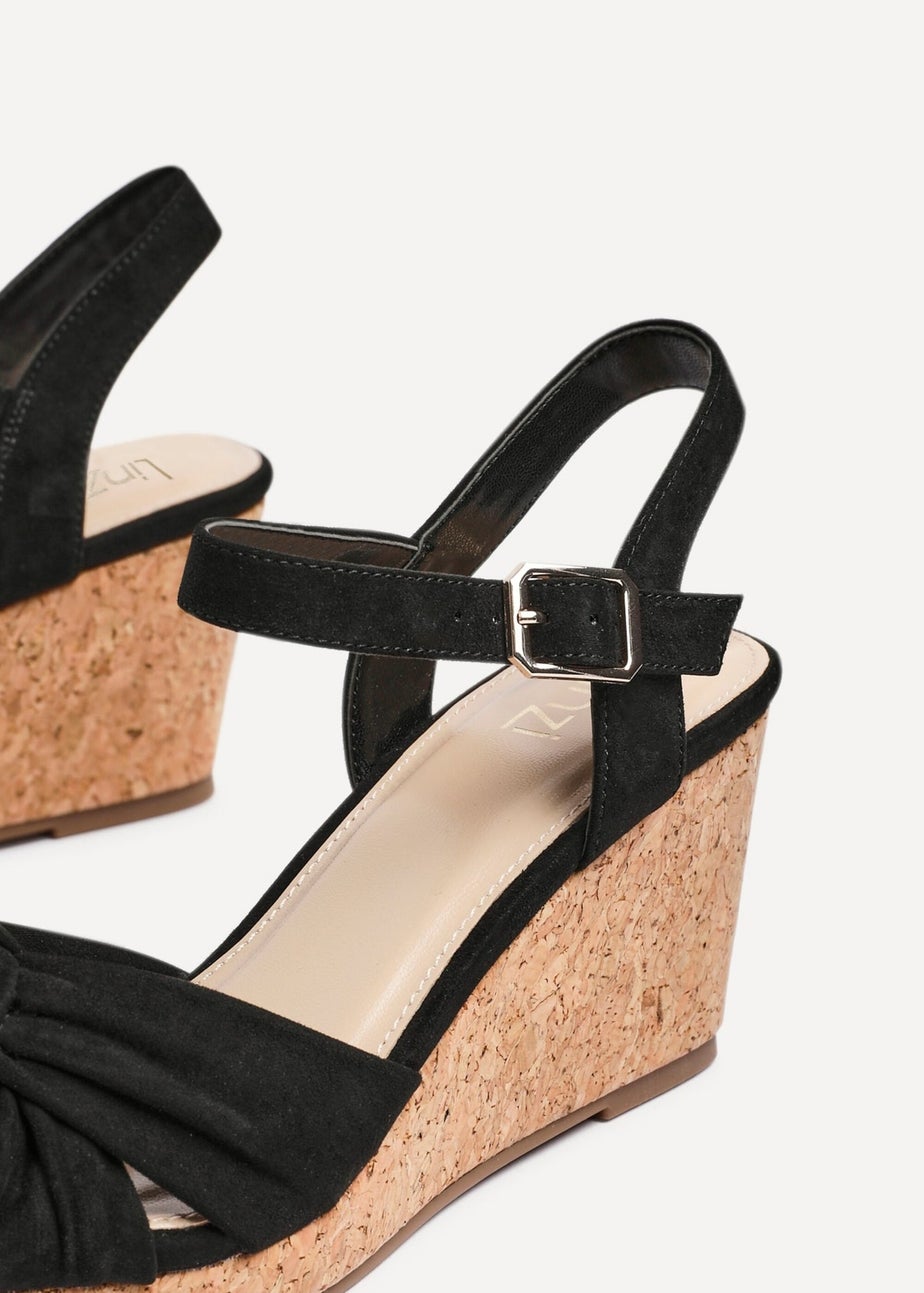 Linzi Elyah Black Faux Suede Cork Wedge