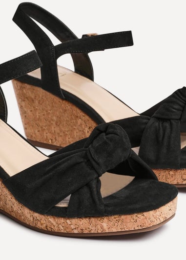 Linzi Elyah Black Faux Suede Cork Wedge