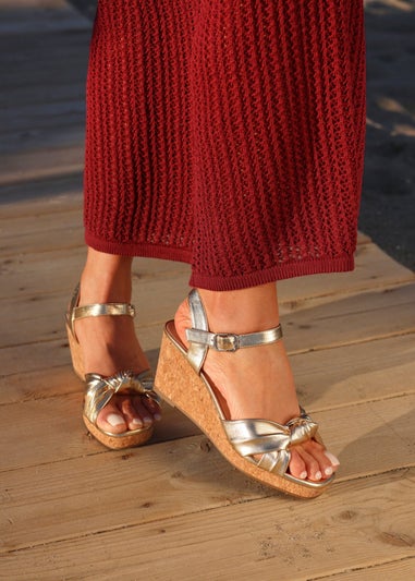 Linzi Elyah Gold Faux Leather Cork Wedge