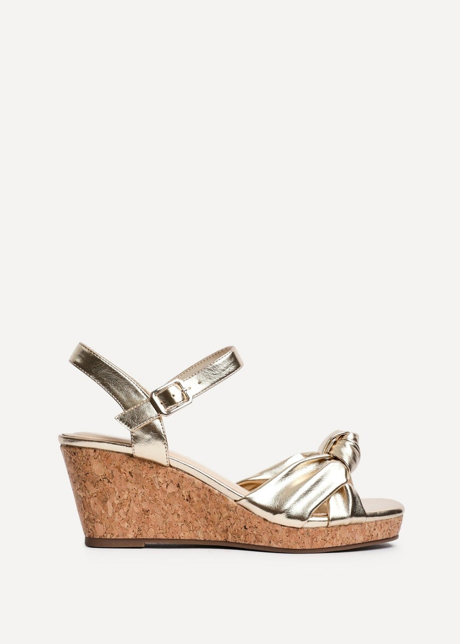 Linzi Elyah Gold Faux Leather Cork Wedge