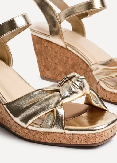Linzi Elyah Gold Faux Leather Cork Wedge