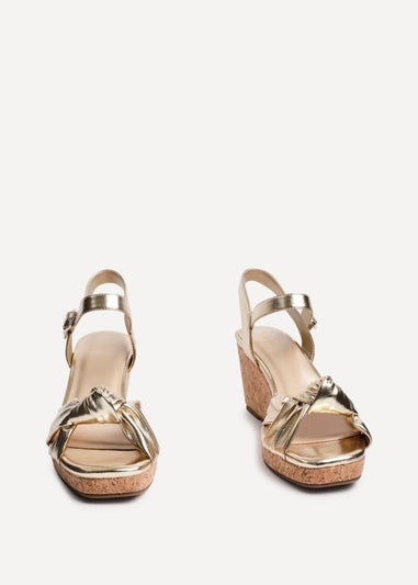 Linzi Elyah Gold Faux Leather Cork Wedge