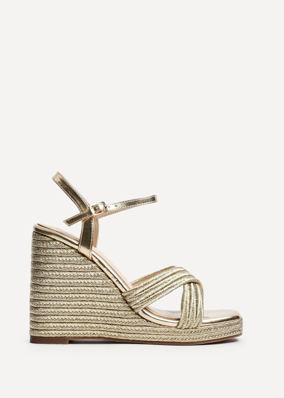 Linzi Nikki Gold Rope Crossover Platform Wedge
