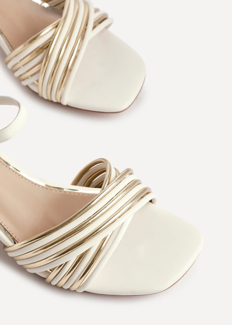 Linzi Genna Ivory Faux Leather Strappy Crossover Heeled Sandal