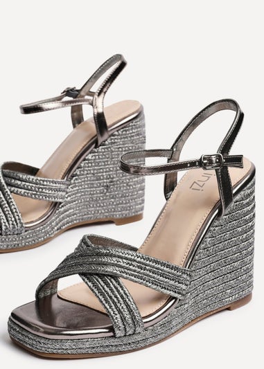 Linzi Nikki Grey Rope Crossover Platform Wedge
