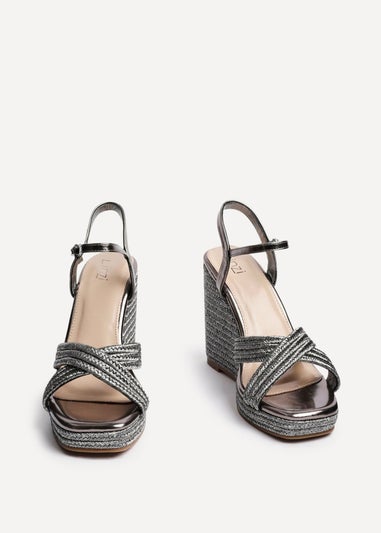Linzi Nikki Grey Rope Crossover Platform Wedge