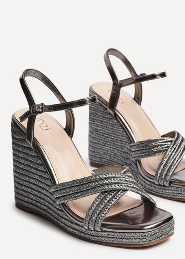 Linzi Nikki Grey Rope Crossover Platform Wedge