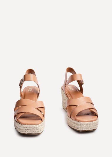 Linzi Sheena Tan Faux Leather Crossover Espadrille Platform Wedge
