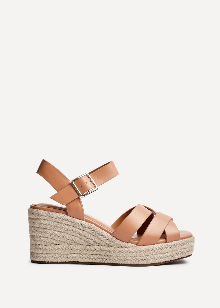 Linzi Sheena Tan Faux Leather Crossover Espadrille Platform Wedge