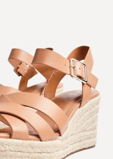 Linzi Sheena Tan Faux Leather Crossover Espadrille Platform Wedge