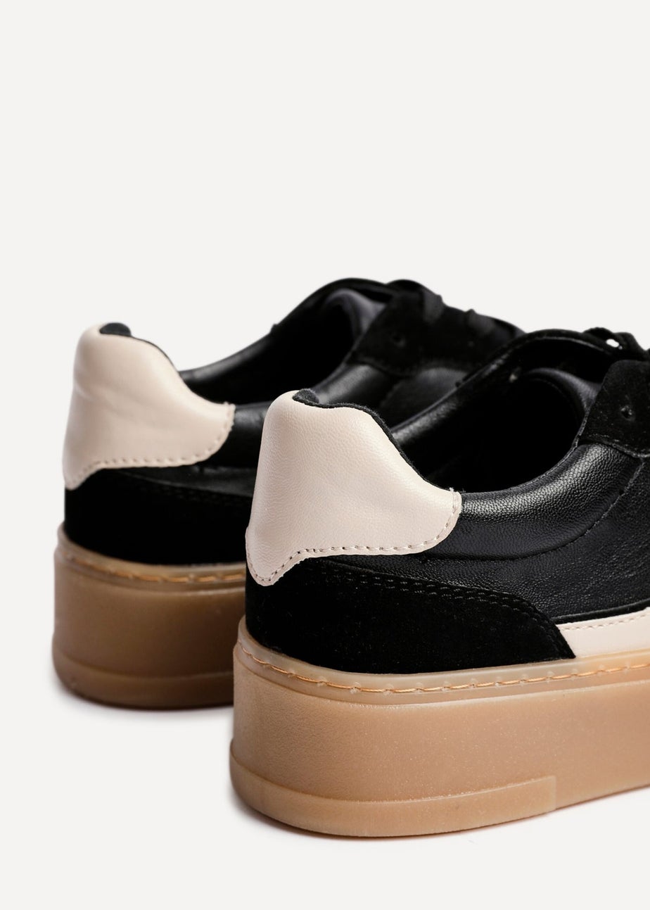 Linzi Kaia Black & Nude Faux Leather Lace Up Flatform Trainers