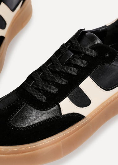 Linzi Kaia Black & Nude Faux Leather Lace Up Flatform Trainers