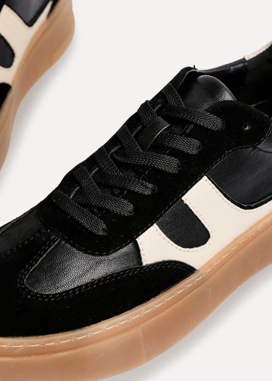 Linzi Kaia Black & Nude Faux Leather Lace Up Flatform Trainers