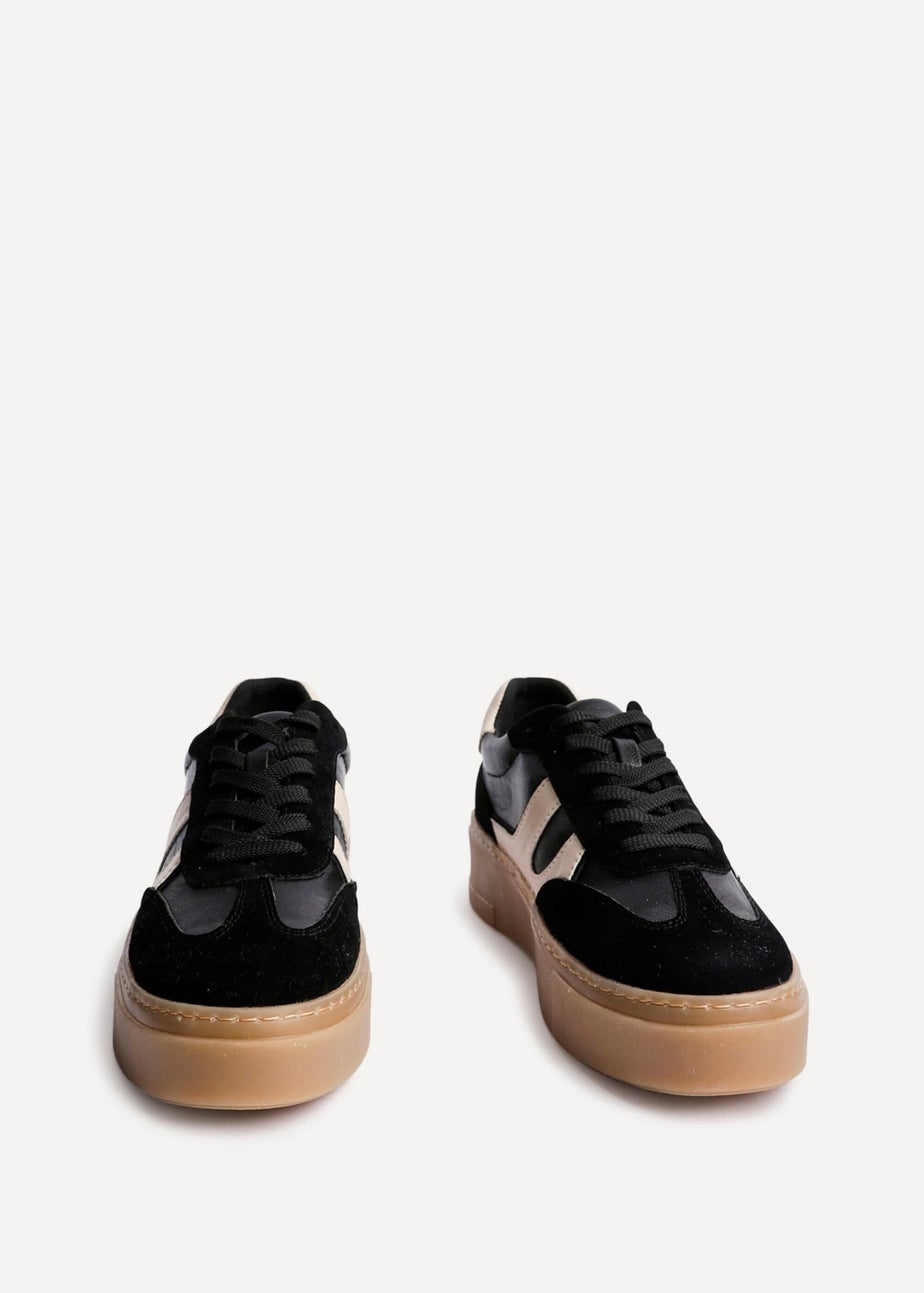 Linzi Kaia Black & Nude Faux Leather Lace Up Flatform Trainers