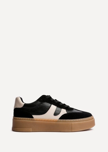 Linzi Kaia Black & Nude Faux Leather Lace Up Flatform Trainers
