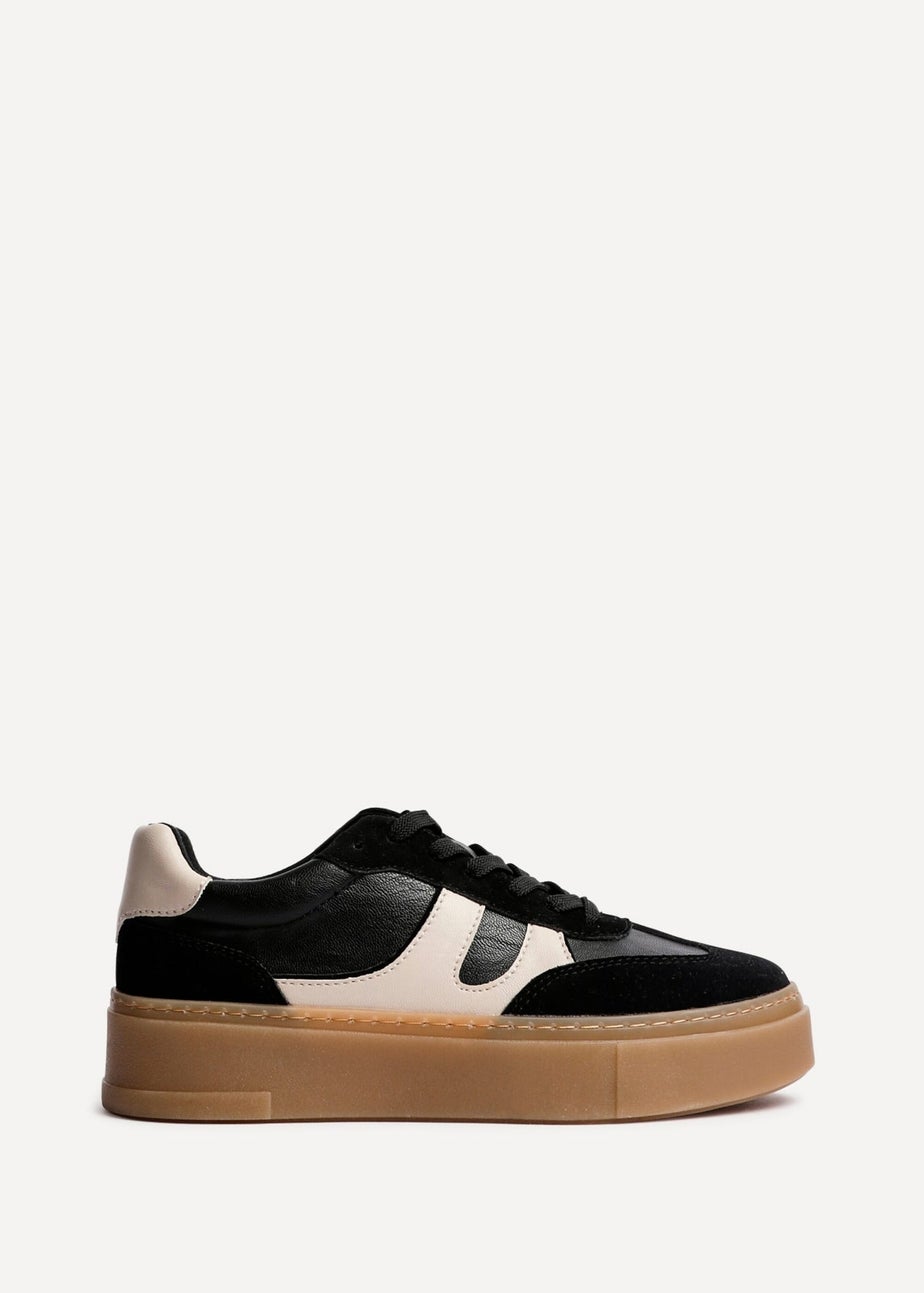 Linzi Kaia Black & Nude Faux Leather Lace Up Flatform Trainers