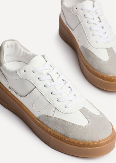 Linzi Kaia White & Grey Faux Leather Lace Up Flatform Trainers