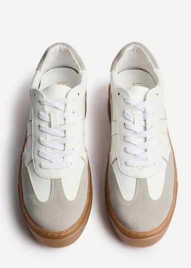 Linzi Kaia White & Grey Faux Leather Lace Up Flatform Trainers