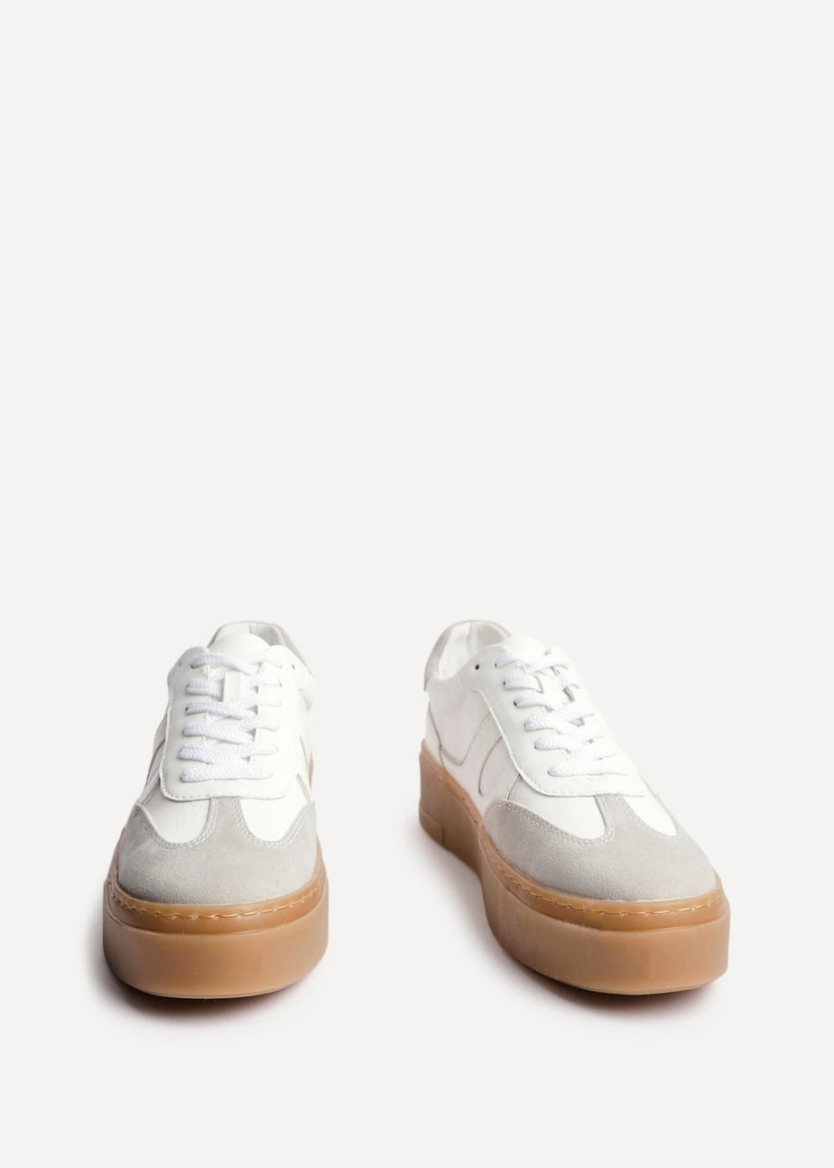 Linzi Kaia White & Grey Faux Leather Lace Up Flatform Trainers