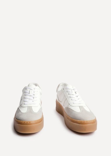 Linzi Kaia White & Grey Faux Leather Lace Up Flatform Trainers