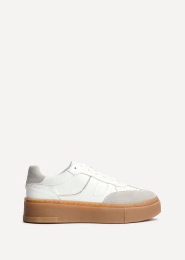 Linzi Kaia White & Grey Faux Leather Lace Up Flatform Trainers