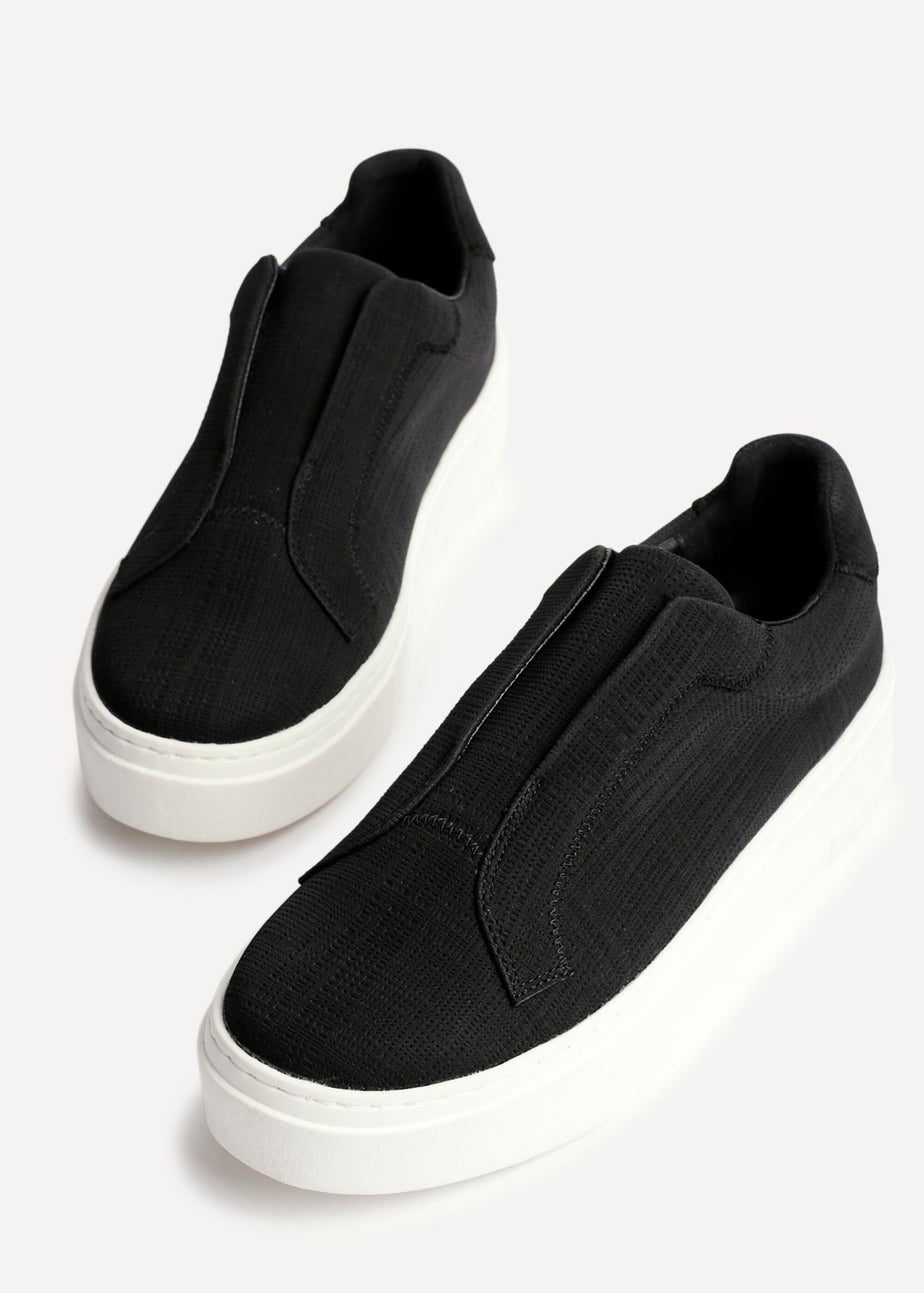 Linzi Henley Black Textured Slip On Platform Trainers