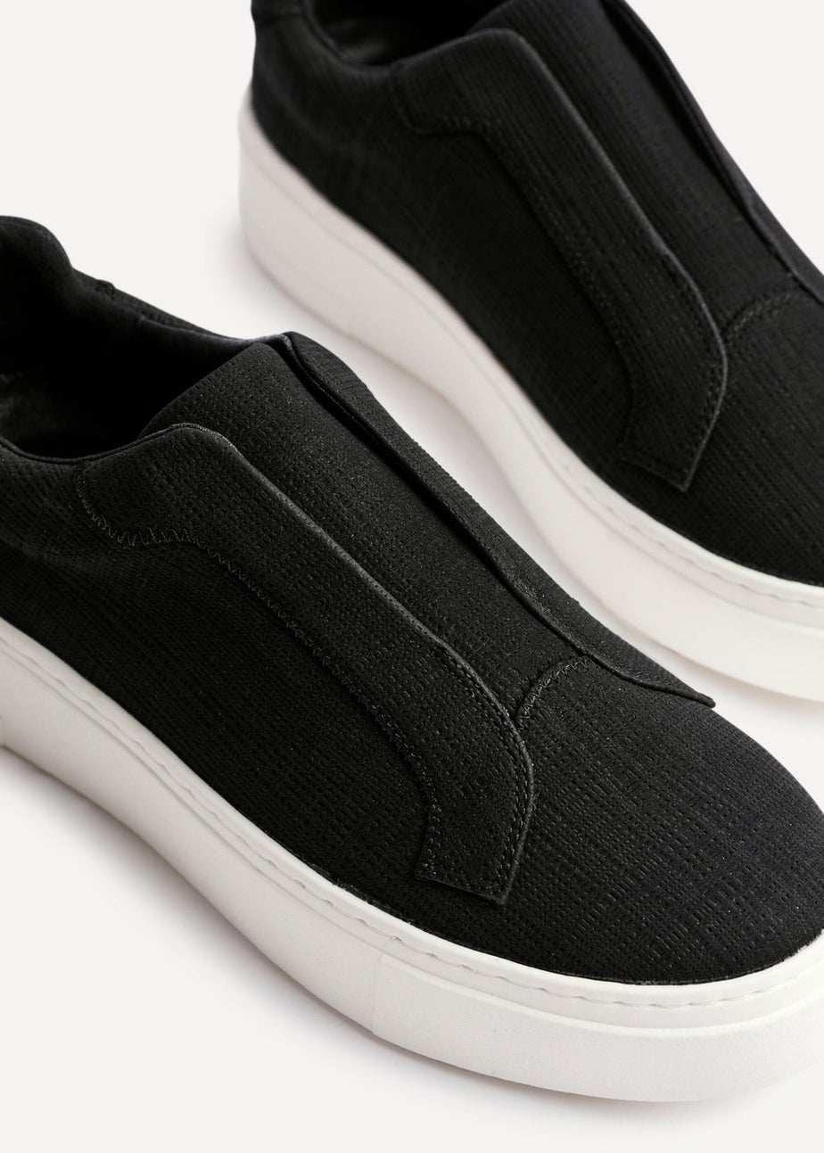 Linzi Henley Black Textured Slip On Platform Trainers