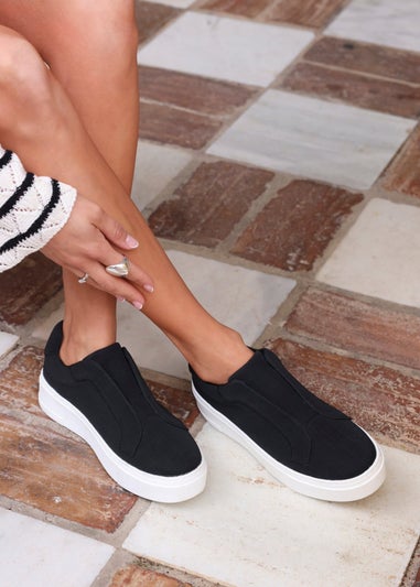 Linzi Henley Black Textured Slip On Platform Trainers