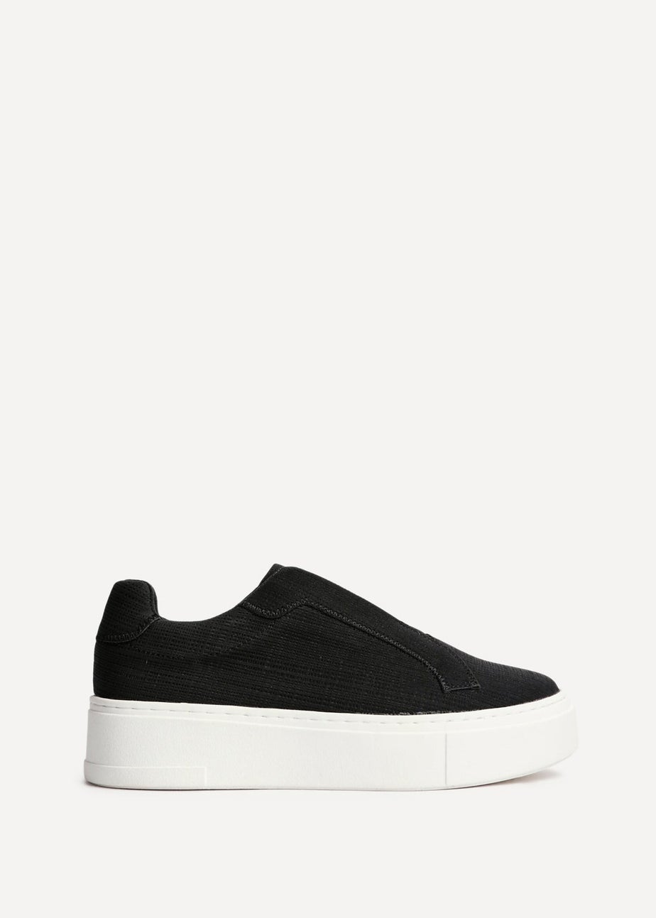 Linzi Henley Black Textured Slip On Platform Trainers