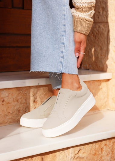 Linzi Henley Taupe Textured Slip On Platform Trainers