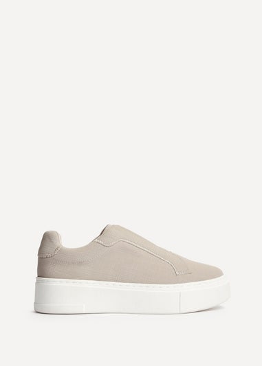 Linzi Henley Taupe Textured Slip On Platform Trainers