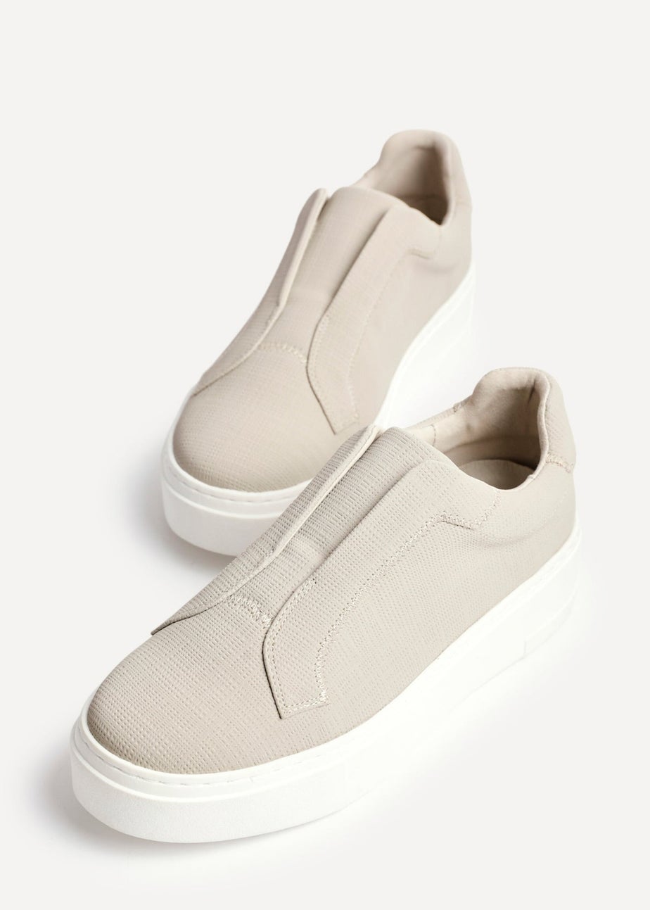 Linzi Henley Taupe Textured Slip On Platform Trainers