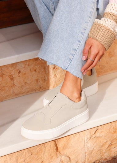 Linzi Henley Taupe Textured Slip On Platform Trainers