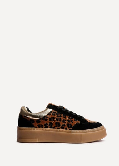 Linzi Nyra Leopard Print Lace Up Flatform Trainers