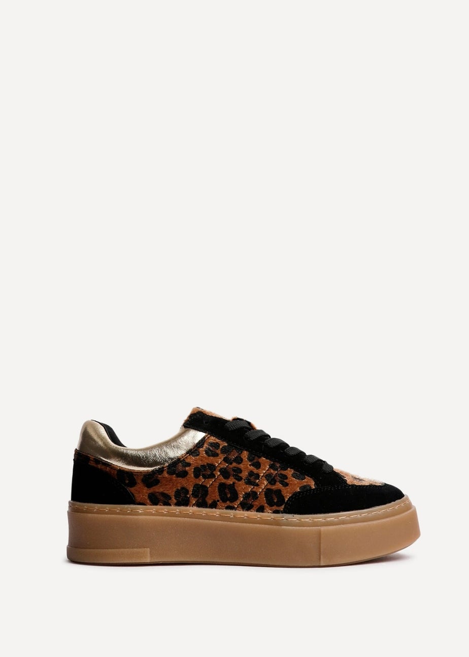 Linzi Nyra Leopard Print Lace Up Flatform Trainers