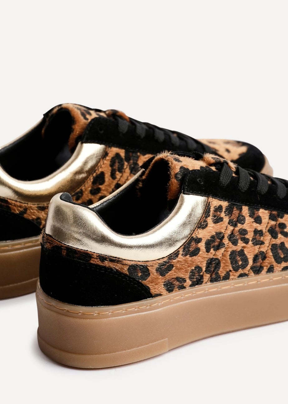 Linzi Nyra Leopard Print Lace Up Flatform Trainers