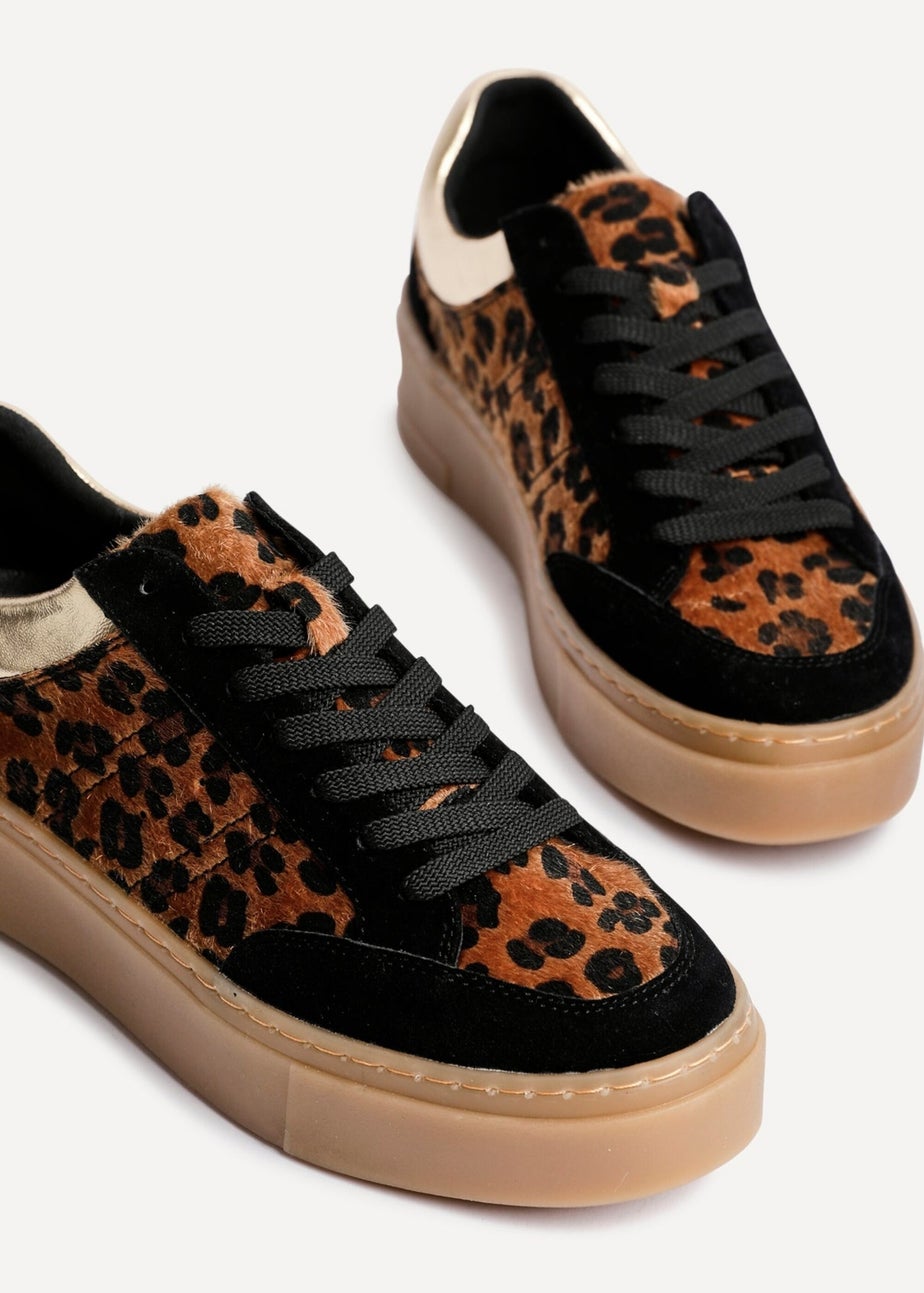 Linzi Nyra Leopard Print Lace Up Flatform Trainers