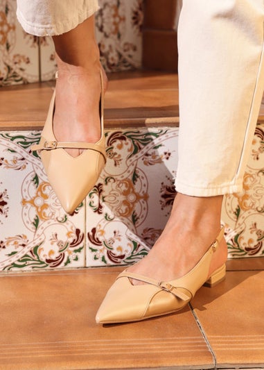 Linzi Prague Nude Faux Leather Pointed Toe Ballet Flat