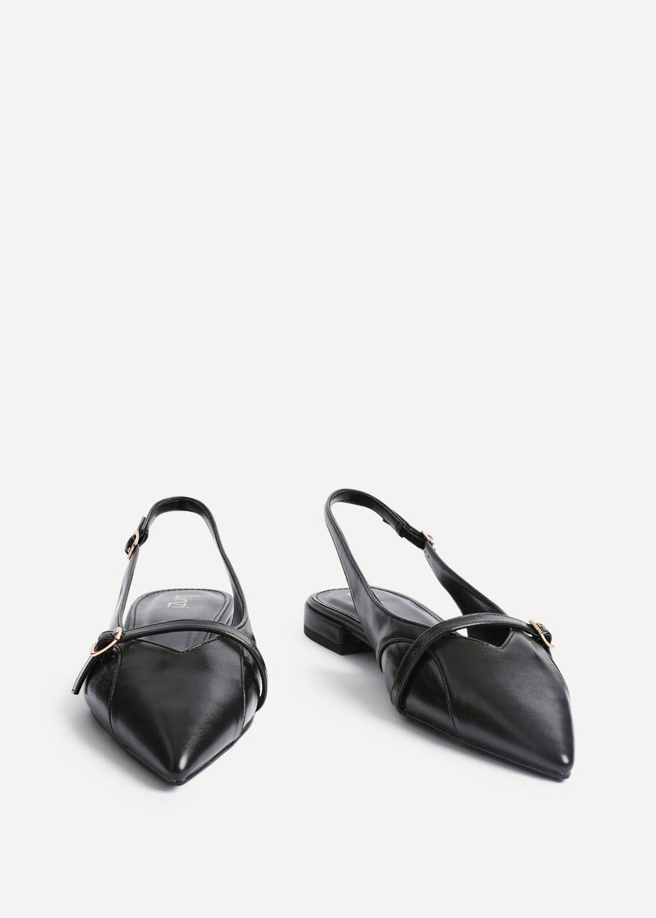 Linzi Prague Black Faux Leather Pointed Toe Ballet Flat