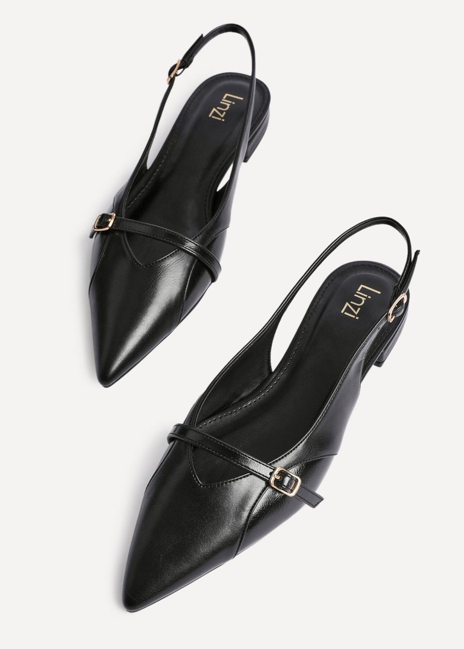 Linzi Prague Black Faux Leather Pointed Toe Ballet Flat