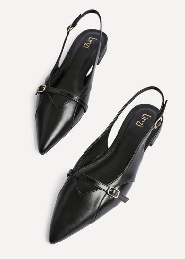 Linzi Prague Black Faux Leather Pointed Toe Ballet Flat