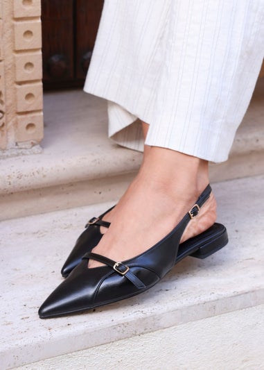 Linzi Prague Black Faux Leather Pointed Toe Ballet Flat