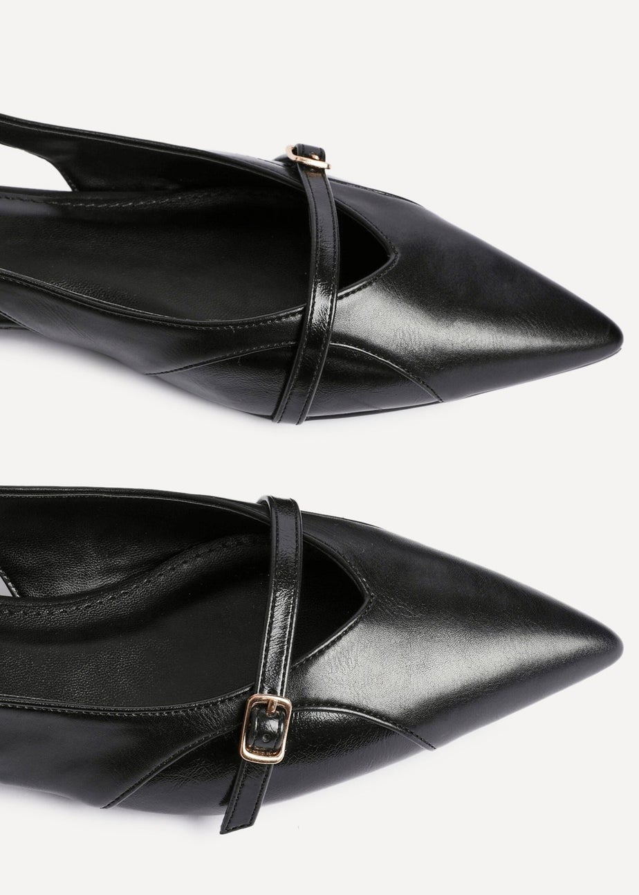 Linzi Prague Black Faux Leather Pointed Toe Ballet Flat