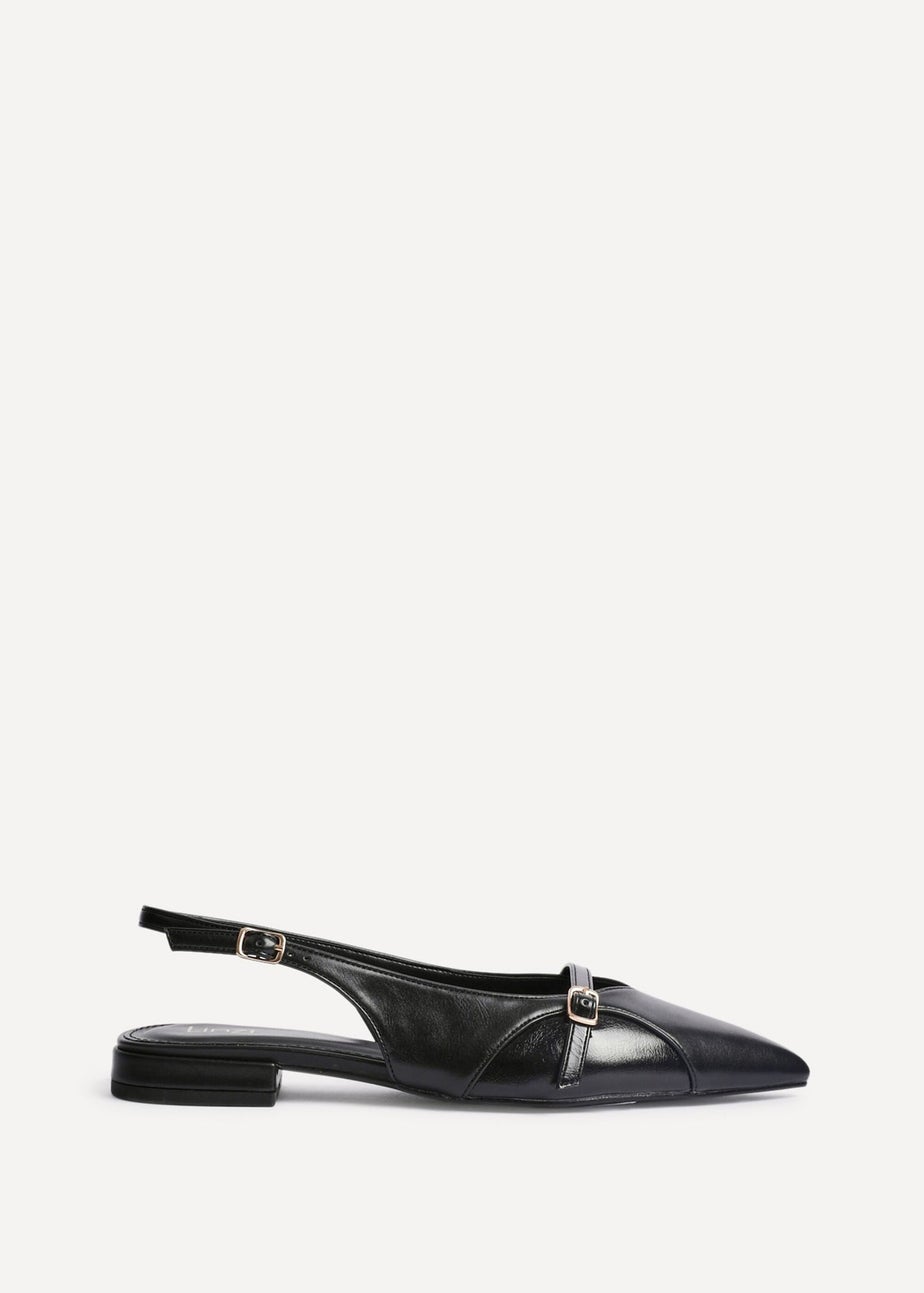 Linzi Prague Black Faux Leather Pointed Toe Ballet Flat