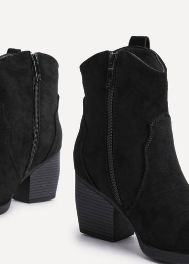 Linzi Jessie Black Faux Suede Western Ankle Boot