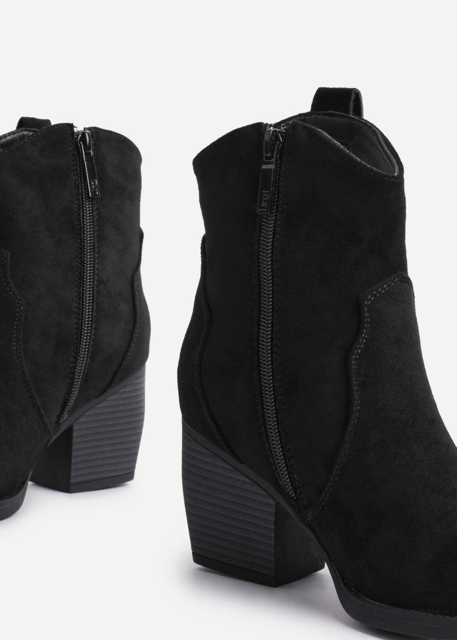 Linzi Jessie Black Faux Suede Western Ankle Boot