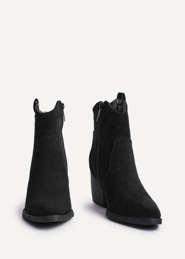 Linzi Jessie Black Faux Suede Western Ankle Boot