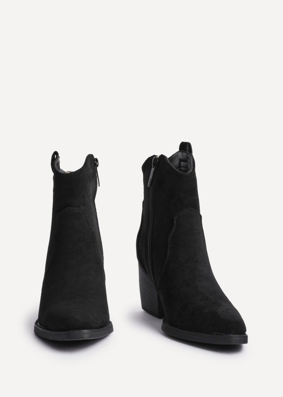 Linzi Jessie Black Faux Suede Western Ankle Boot