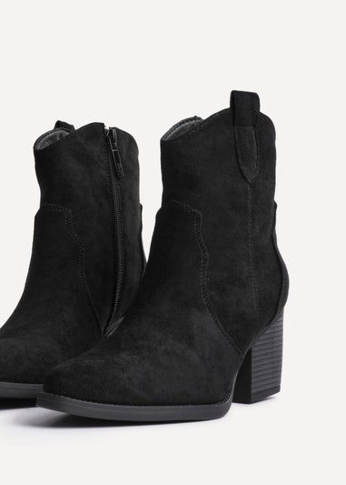 Linzi Jessie Black Faux Suede Western Ankle Boot
