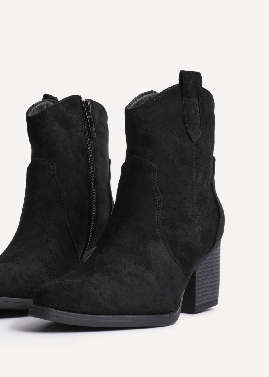 Linzi Jessie Black Faux Suede Western Ankle Boot